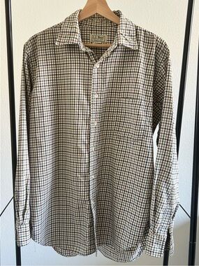 Vintage LL Bean Flannel Shirt USA Made Mens Large Brown Green Plaid Button Up